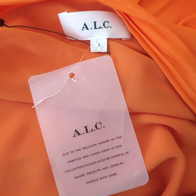 A.L.C. Delfina pleated one-shoulder cutout midi dress in orange, pre-owned luxury designer piece