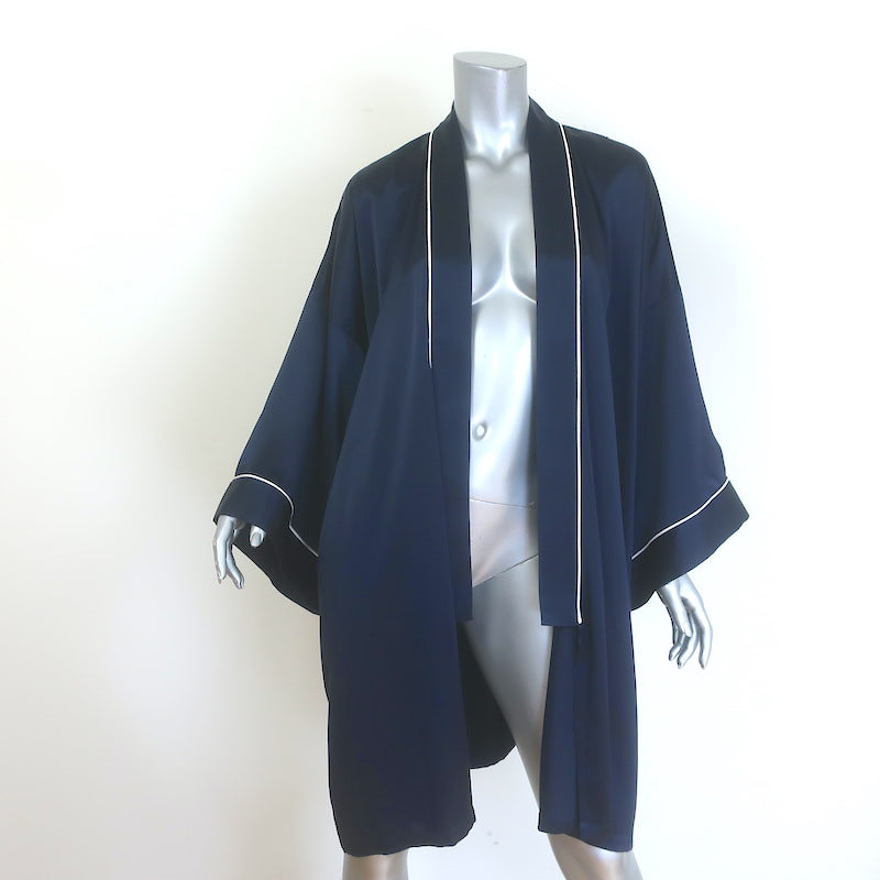 Olivia Von Halle Mimi Robe Navy Silk Satin One Size