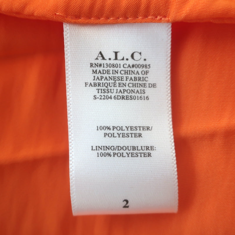 A.L.C. Delfina pleated one-shoulder cutout midi dress in orange — pre-owned, authentic designer piece.