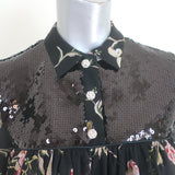 Giambattista Valli Sequined Yoke Blouse Black Floral Print Silk Size 42 NEW