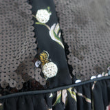 Giambattista Valli Sequined Yoke Blouse Black Floral Print Silk Size 42 NEW