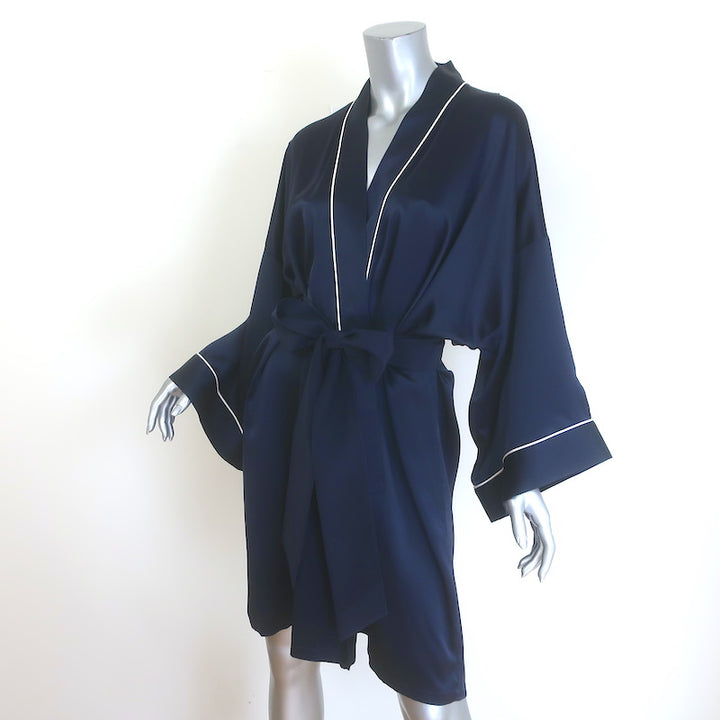 Olivia Von Halle Mimi Robe Navy Silk Satin One Size