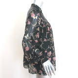Giambattista Valli Sequined Yoke Blouse Black Floral Print Silk Size 42 NEW