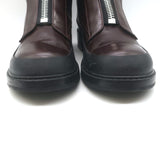 Chloe Roy Zip-Front Belted Combat Boots Dark Brown Leather Size 40.5