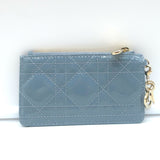 Christian Dior Lady Dior Coin Purse/Key Pouch Sky Blue Cannage Quilted Patent Leather