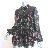 Giambattista Valli Sequined Yoke Blouse Black Floral Print Silk Size 42 NEW