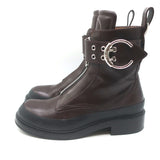 Chloe Roy Zip-Front Belted Combat Boots Dark Brown Leather Size 40.5