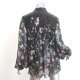 Giambattista Valli Sequined Yoke Blouse Black Floral Print Silk Size 42 NEW