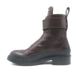Chloe Roy Zip-Front Belted Combat Boots Dark Brown Leather Size 40.5