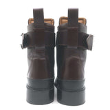 Chloe Roy Zip-Front Belted Combat Boots Dark Brown Leather Size 40.5