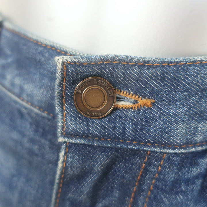 Saint Laurent 90s High Waist Straight Leg Jeans Blue Whiskered Denim Size 27