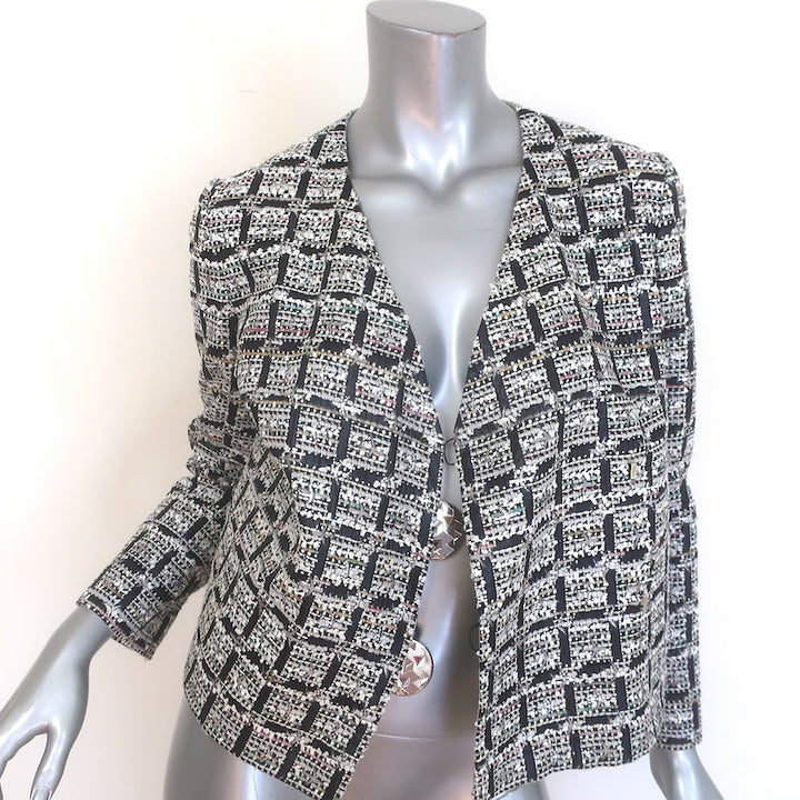 Chanel Airport 16S Checked Metallic Tweed Jacket Black/White Size 36