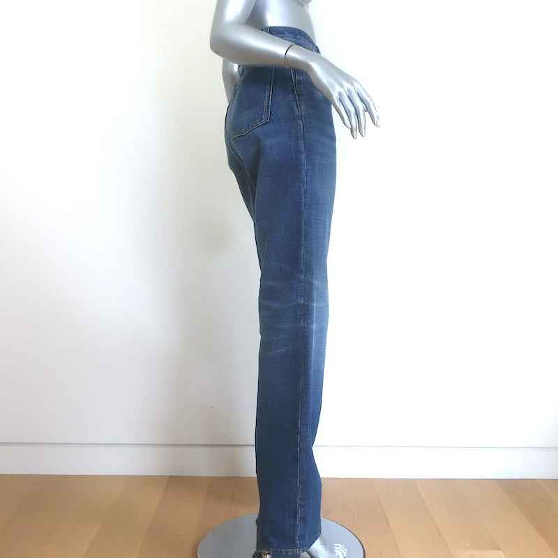 Saint Laurent 90s High Waist Straight Leg Jeans Blue Whiskered Denim Size 27