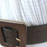 Yves Saint Laurent Wide Waist Belt Pewter Metallic Leather Size 75 US 30