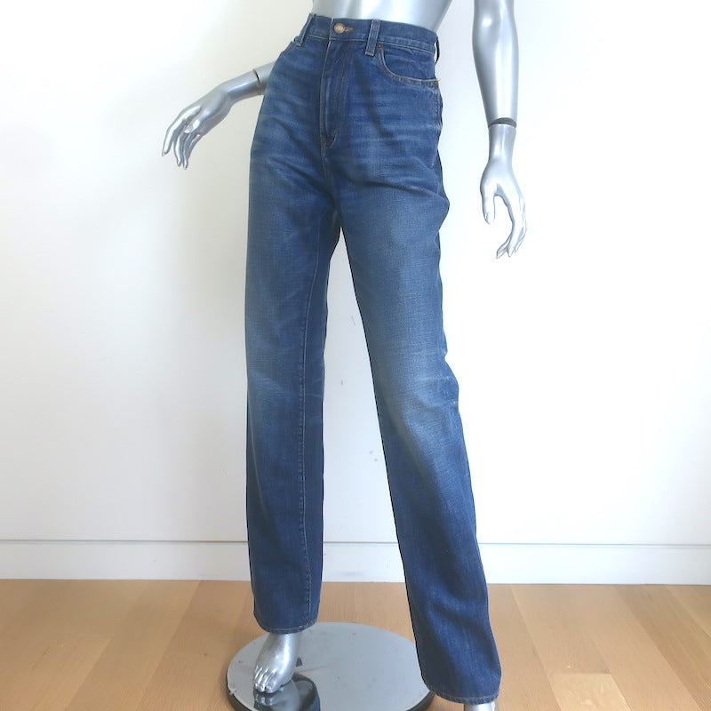 Saint Laurent 90s High Waist Straight Leg Jeans Blue Whiskered Denim Size 27
