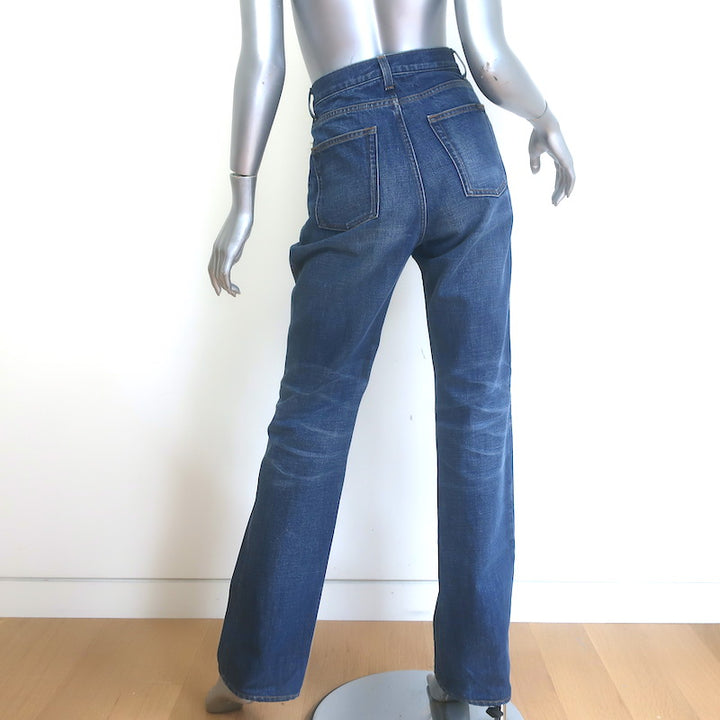 Saint Laurent 90s High Waist Straight Leg Jeans Blue Whiskered Denim Size 27