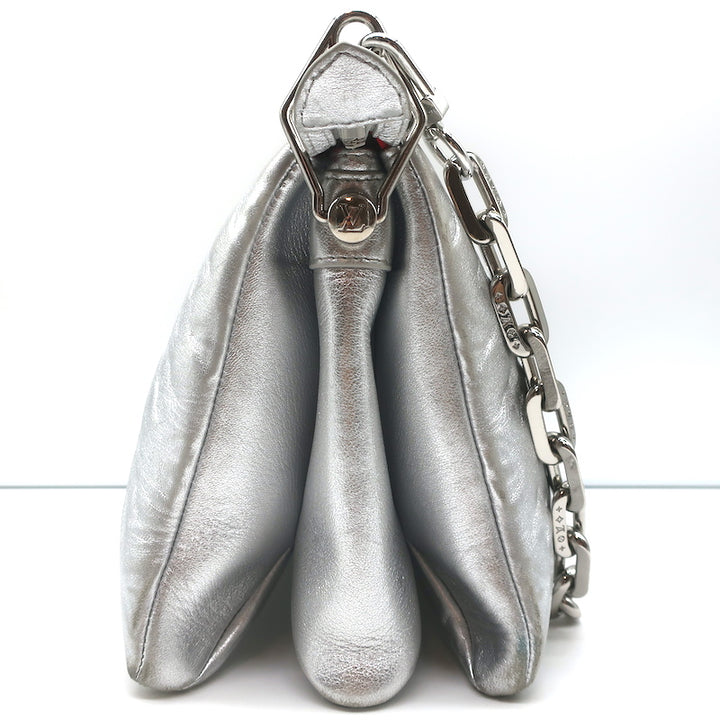 Louis Vuitton Coussin PM Shoulder Bag Silver Monogram Embossed Leather Crossbody