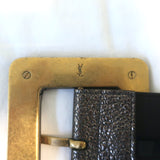 Yves Saint Laurent Wide Waist Belt Pewter Metallic Leather Size 75 US 30