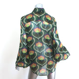 Cout De La Liberte Isaac Bell Sleeve Top Green Printed Silk Size Extra Small NEW