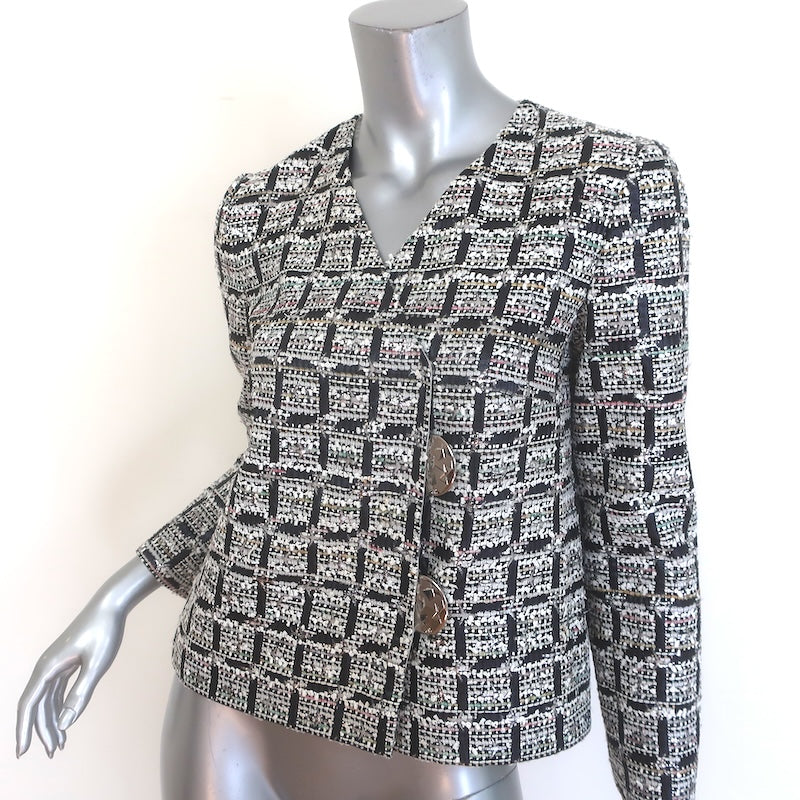 Chanel Airport 16S Checked Metallic Tweed Jacket Black/White Size 36