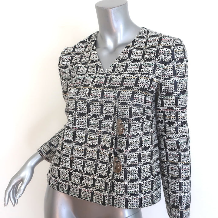 Chanel Airport 16S Checked Metallic Tweed Jacket Black/White Size 36