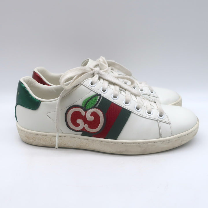 Gucci Ace GG Apple Embroidered Sneakers White Leather Size 35.5