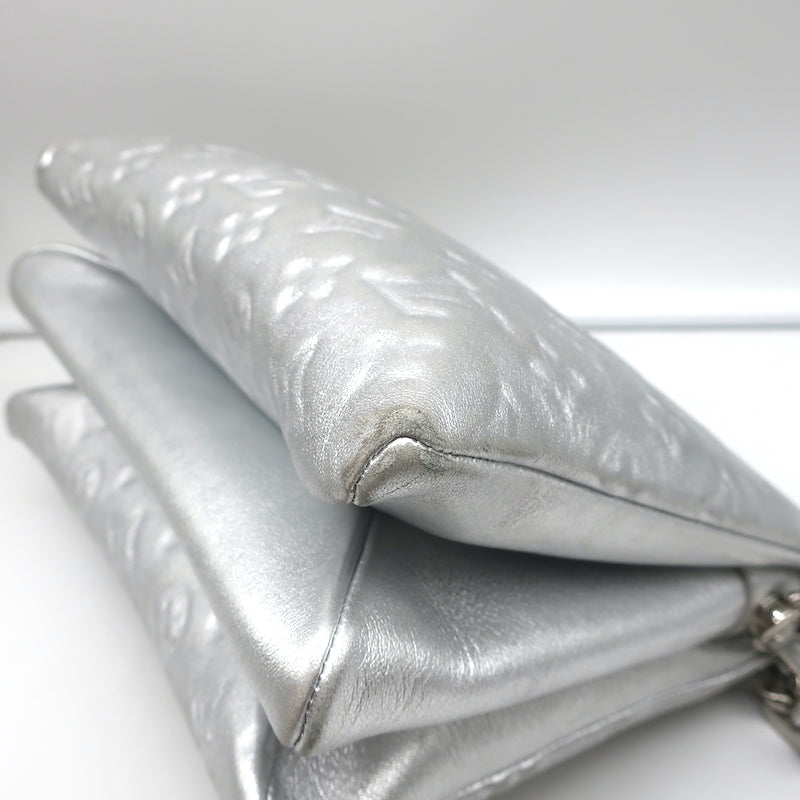 Louis Vuitton Coussin PM Shoulder Bag Silver Monogram Embossed Leather Crossbody