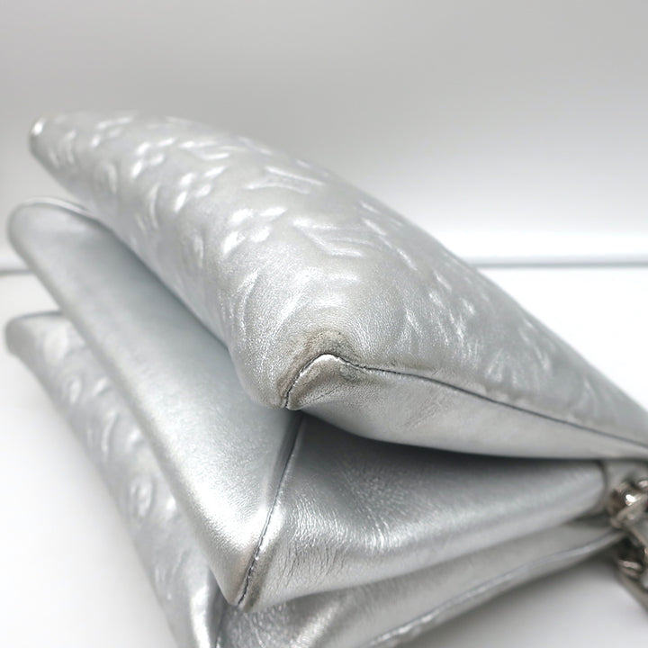 Louis Vuitton Coussin PM Shoulder Bag Silver Monogram Embossed Leather Crossbody