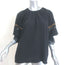 Fendi Ruffle Sleeve Blouse Black Mesh-Trimmed Silk Size 38