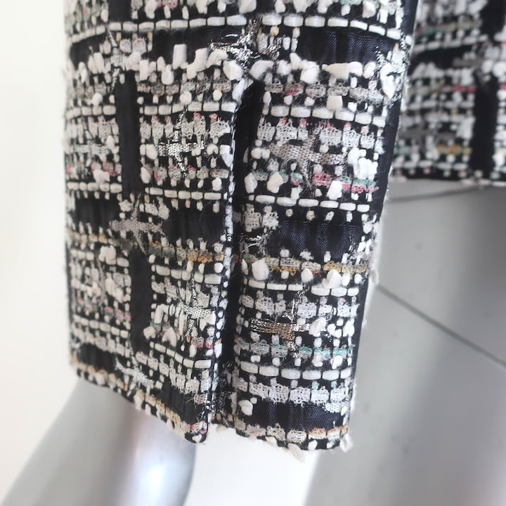 Chanel Airport 16S Checked Metallic Tweed Jacket Black/White Size 36