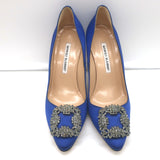 Manolo Blahnik Hangisi 105 Crystal-Buckle Pumps Royal Blue Satin Size 38