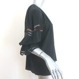 Fendi Ruffle Sleeve Blouse Black Mesh-Trimmed Silk Size 38