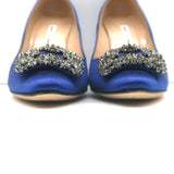 Manolo Blahnik Hangisi 105 Crystal-Buckle Pumps Royal Blue Satin Size 38
