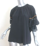 Fendi Ruffle Sleeve Blouse Black Mesh-Trimmed Silk Size 38