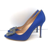 Manolo Blahnik Hangisi 105 Crystal-Buckle Pumps Royal Blue Satin Size 38