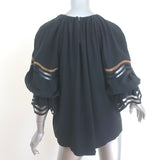 Fendi Ruffle Sleeve Blouse Black Mesh-Trimmed Silk Size 38