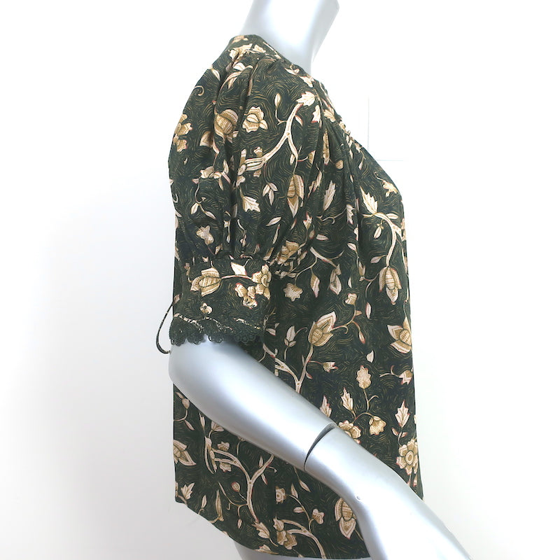 Ulla Johnson Karina Blouse Juniper Floral Print Silk Size 4 Short Sleeve Top