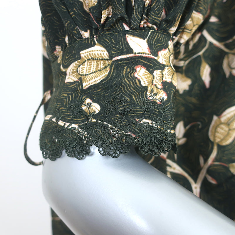 Ulla Johnson Karina Blouse Juniper Floral Print Silk Size 4 Short Sleeve Top