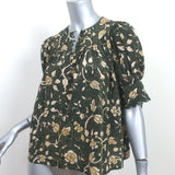 Ulla Johnson Karina Blouse Juniper Floral Print Silk Size 4 Short Sleeve Top
