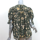 Ulla Johnson Karina Blouse Juniper Floral Print Silk Size 4 Short Sleeve Top