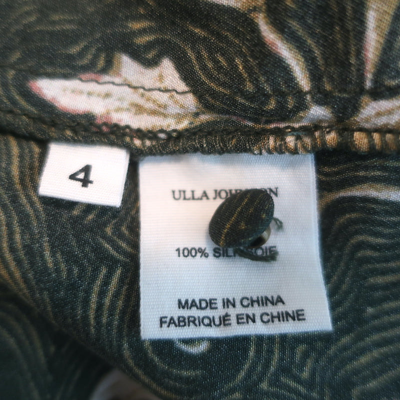 Ulla Johnson Karina Blouse Juniper Floral Print Silk Size 4 Short Sleeve Top