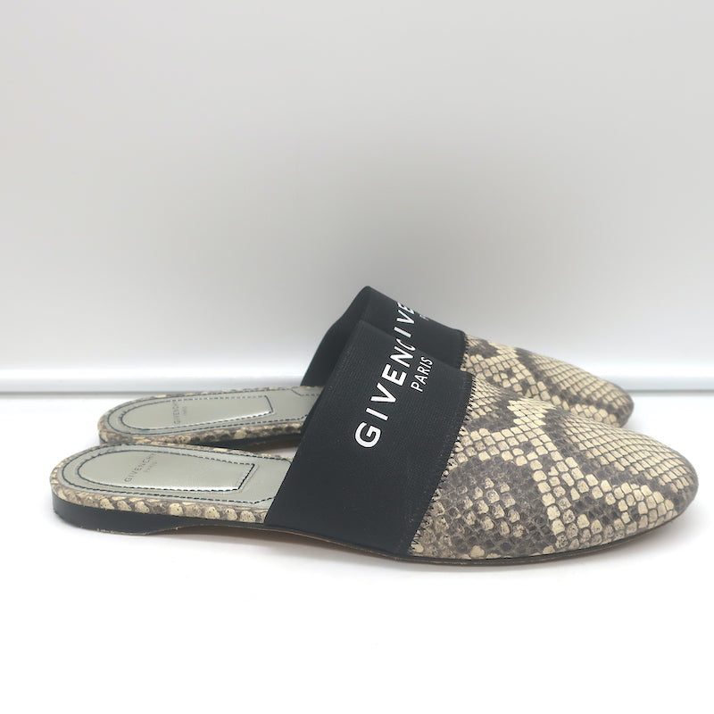 Givenchy Bedford Flat Mules Grey Python-Embossed Leather Size 38