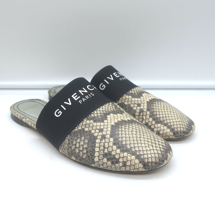 Givenchy Bedford Flat Mules Grey Python-Embossed Leather Size 38