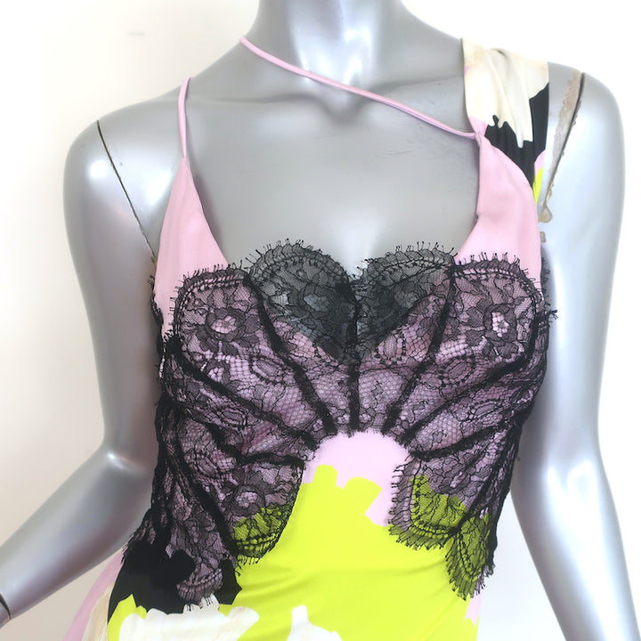 Maria Lucia Hohan Lola Asymmetric Draped Mini Dress Lace-Trim Silk Size US 2 NEW