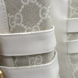 Gucci Kensington GG Supreme Crystal Buckle Boots Cream Canvas & Leather Size 40