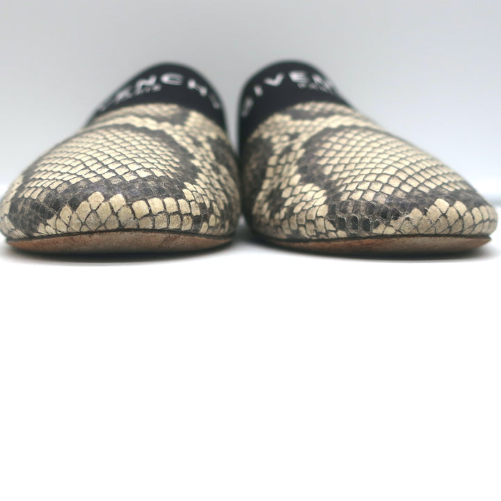Givenchy Bedford Flat Mules Grey Python-Embossed Leather Size 38