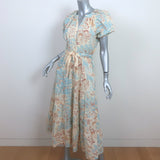 Ulla Johnson Olina Puff Sleeve Tiered Midi Dress Blue/Cream Cotton Size 4