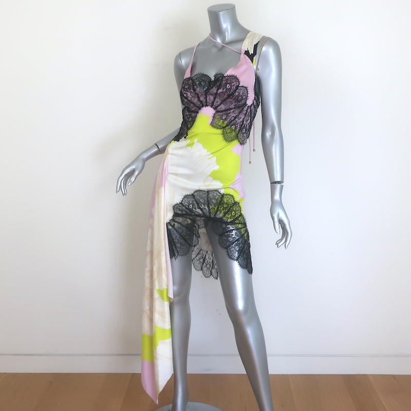 Maria Lucia Hohan Lola Asymmetric Draped Mini Dress Lace-Trim Silk Size US 2 NEW