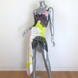 Maria Lucia Hohan Lola Asymmetric Draped Mini Dress Lace-Trim Silk Size US 6 NEW