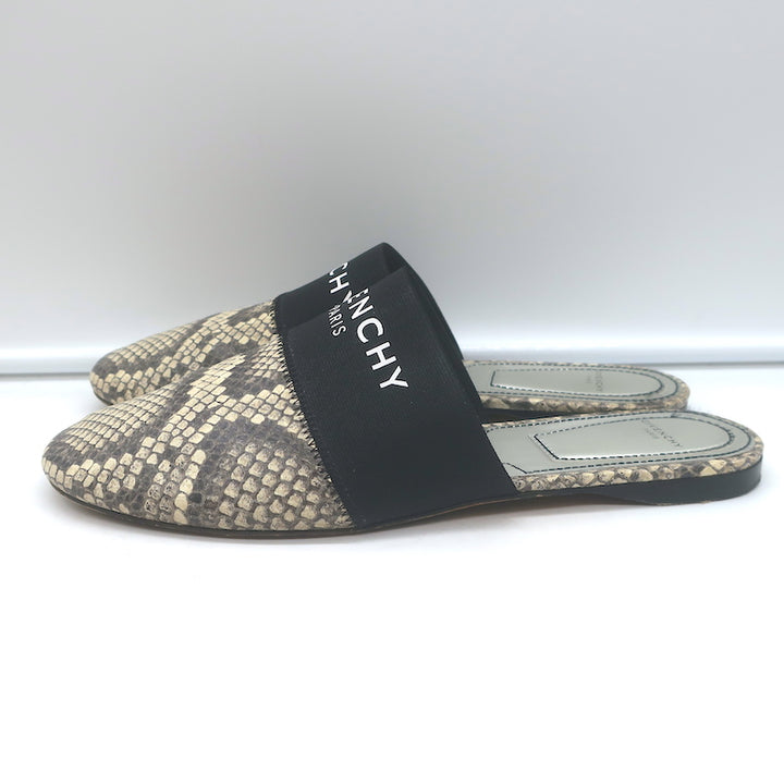 Givenchy Bedford Flat Mules Grey Python-Embossed Leather Size 38